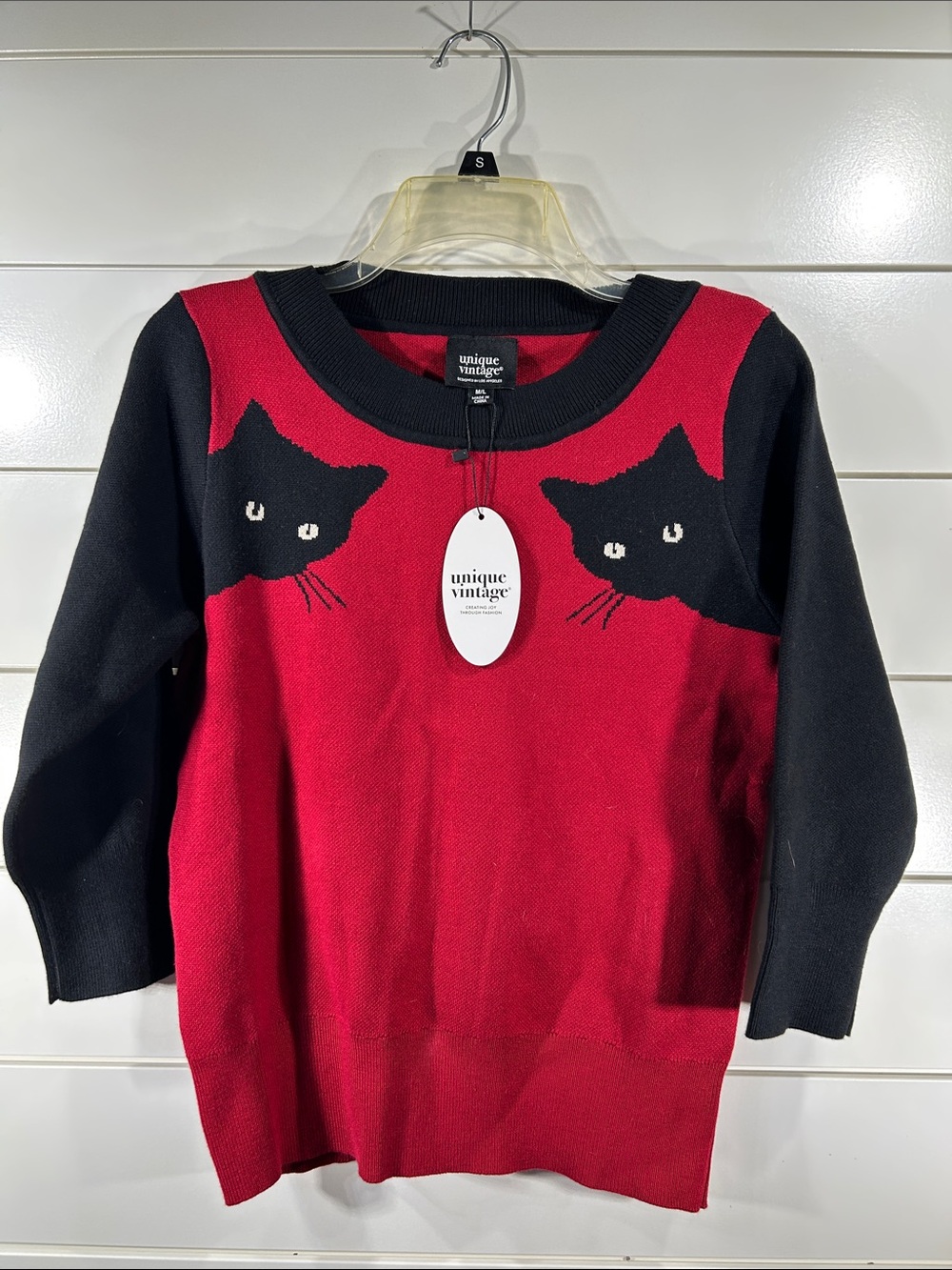 NWT Unique Vintage Red and Black Cat Sweater